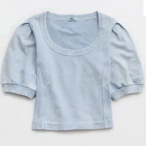 Aerie Seams Right Short Sleeve Sweatshirt Cropped Blue XS NWT